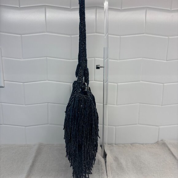 Viral Beaded Fringe Shoulder Bag - Navy Blue - Made in India - Picture 5 of 13